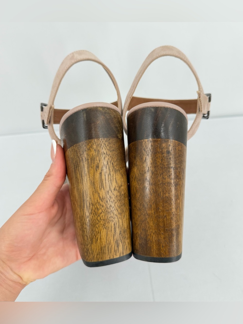 Leather Wood Platform Block Heel Sandals Nude 6.5 resort boho eurosummer coastal - Picture 10 of 16
